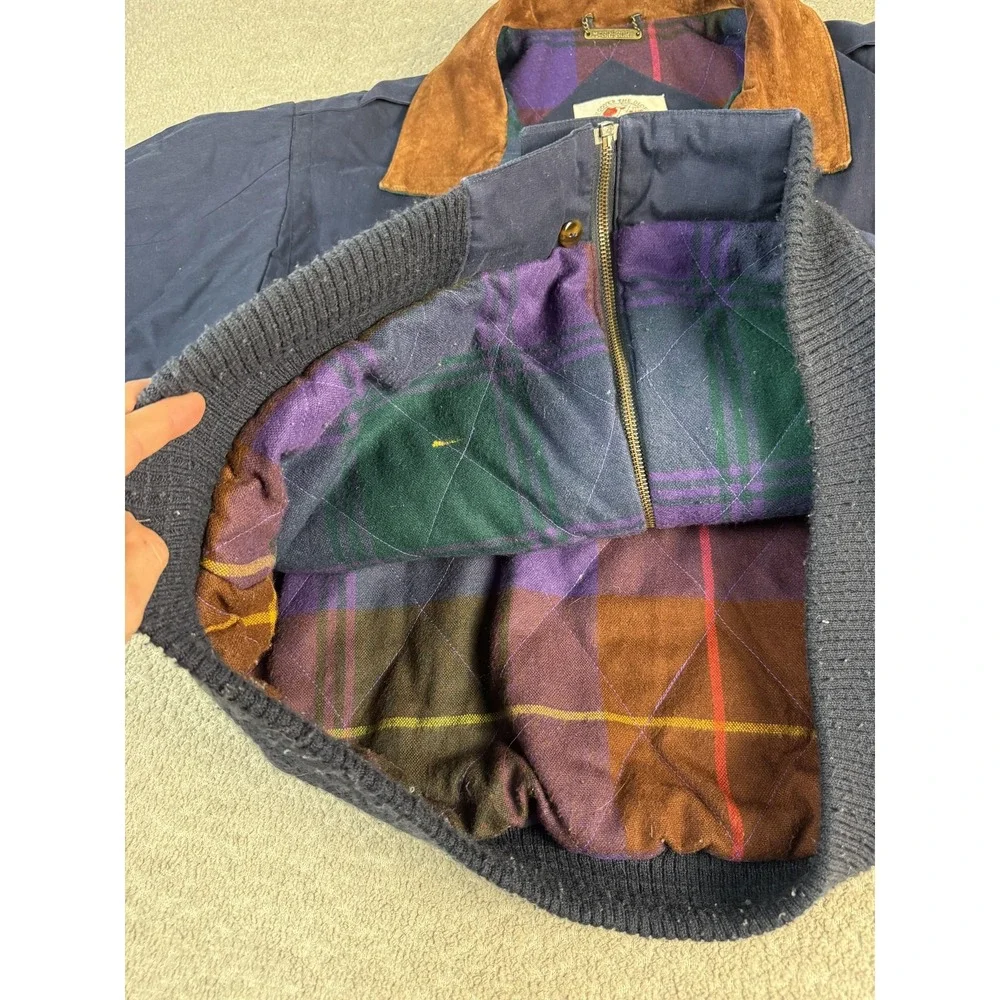 Vintage McGregor Jacket Mens Large Navy Suede Collar Plaid Lined Bomber Coat‎